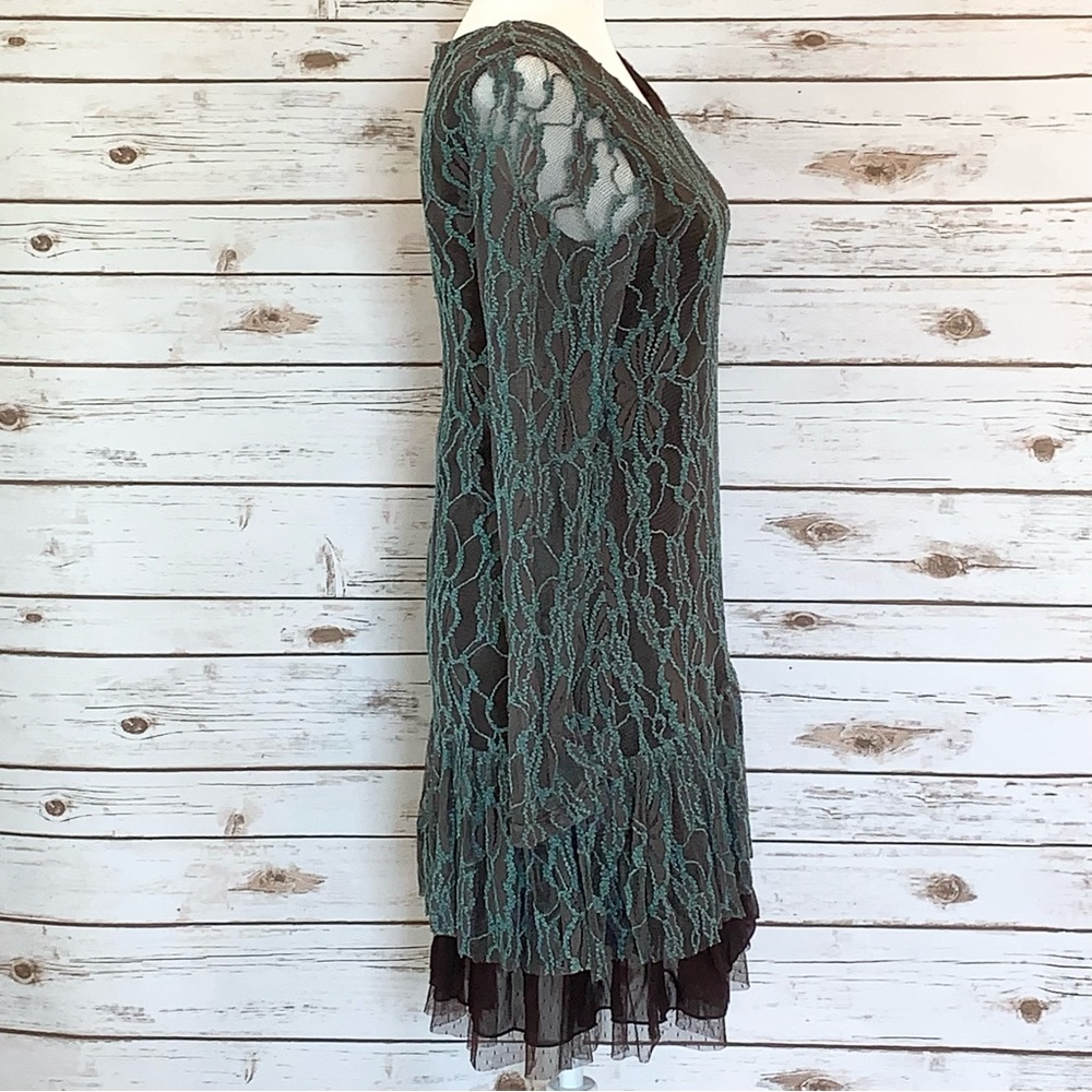A'Reve Teal and Brown Lace/Tulle dress - Picture 2 of 5